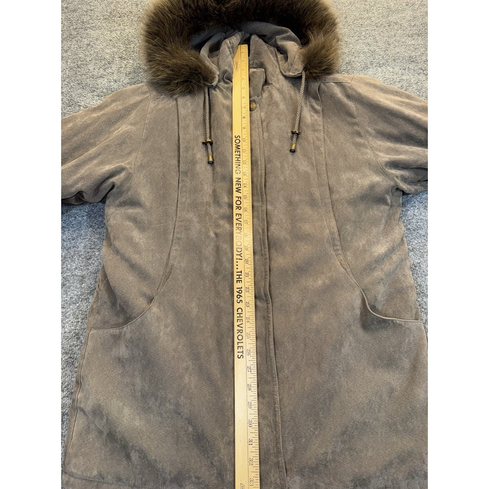 Worthington Brown Faux Suede Coat Women's Size Medium Fur Hood Parka - Picture 13 of 13